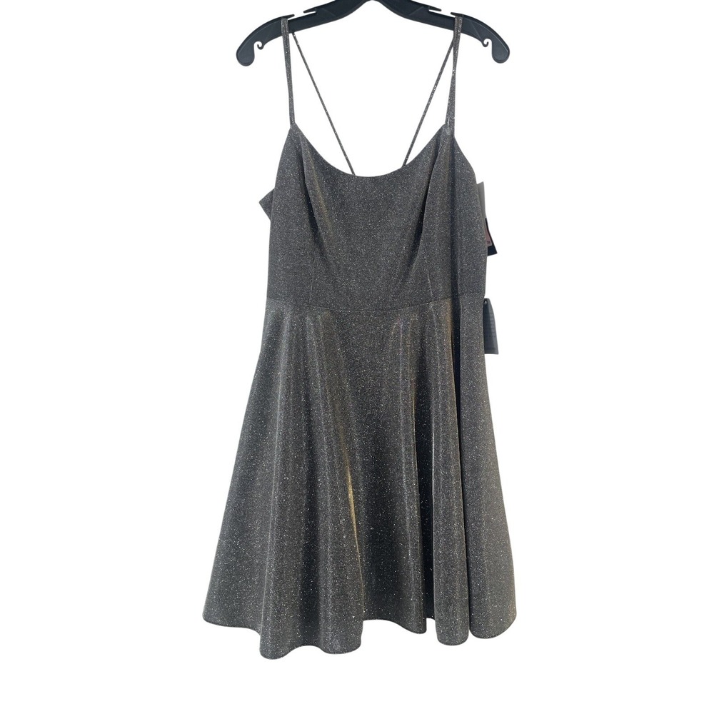 Xscape Dress Glitter Gold Silver Black Women's 12 Fit Strappy Cocktail NEW $198